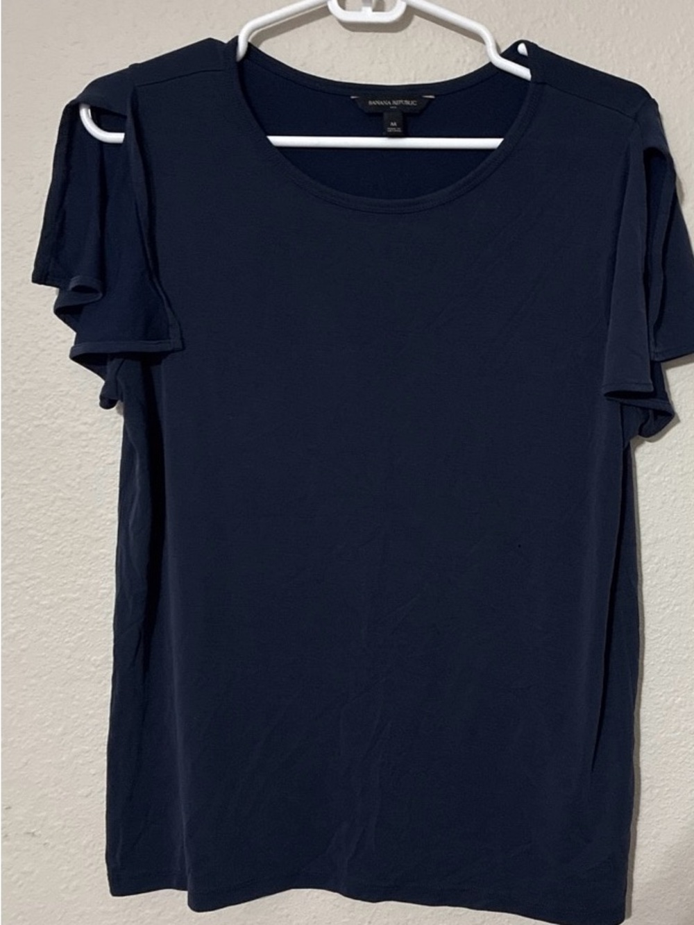 Banana Republic Navy Short Sleeve Ruffle Detail Tee